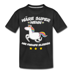 Fremde bleiben Einhorn | Kinder Premium Bio T-Shirt - Schwarz