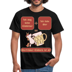 Bierhorn Lustiger Bier Spruch mit Einhorn | Männer T-Shirt - Schwarz