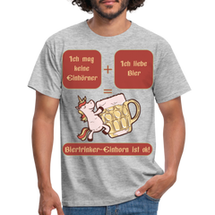 Bierhorn Lustiger Bier Spruch mit Einhorn | Männer T-Shirt - Grau meliert