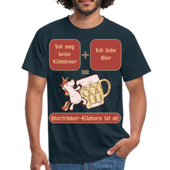 Bierhorn Lustiger Bier Spruch mit Einhorn | Männer T-Shirt - Navy