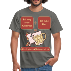 Bierhorn Lustiger Bier Spruch mit Einhorn | Männer T-Shirt - Graphit