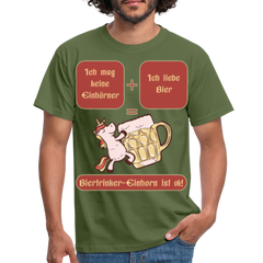Bierhorn Lustiger Bier Spruch mit Einhorn | Männer T-Shirt - Militärgrün