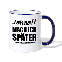 Frecher Teenager Spruch Kaffeetasse | Lustige Sprüche Kaffeebecher für Freche Mädchen und Jungs | Teenager Kinder | Faulenzer Trödler Tasse - Weiß/Kobaltblau