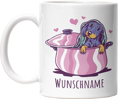 Dackel in Kochtopf Personalisierbar Name Lustige Kaffeetassee online kaufen Geschenkidee