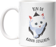 Bin da kann losgehen Katze Lustige Kaffeetassee online kaufen Geschenkidee