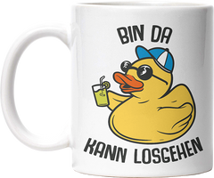 Bin da kann losgehen Badeentchen Lustige Kaffeetassee online kaufen Geschenkidee
