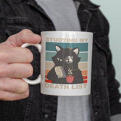 Studying my death list Katze Lustige Kaffeetassee online kaufen Geschenkidee