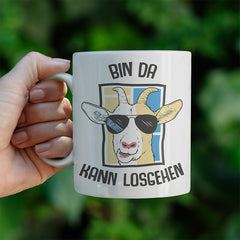 Bin da kann losgehen Ziege Lustige Kaffeetassee online kaufen Geschenkidee