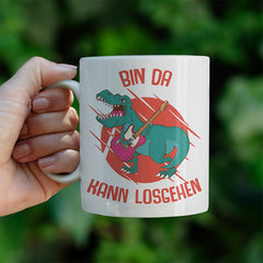 Bin da kann losgehen T Rex 1 Lustige Kaffeetassee online kaufen Geschenkidee