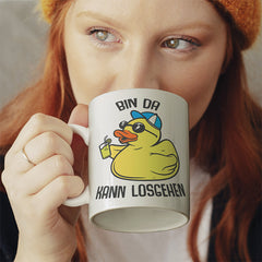 Bin da kann losgehen Badeentchen Lustige Kaffeetassee online kaufen Geschenkidee