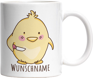 Kücken mit Messer Personalisierbar Name Witzige Tasse kaufen Geschenk