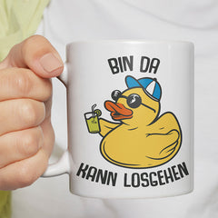 Bin da kann losgehen Badeentchen Lustige Kaffeetassee online kaufen Geschenkidee