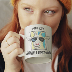 Bin da kann losgehen Ziege Lustige Kaffeetassee online kaufen Geschenkidee