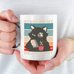 Studying my death list Katze Lustige Kaffeetassee online kaufen Geschenkidee