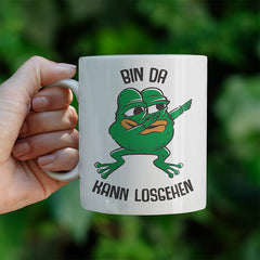Bin da kann losgehen Frosch Lustige Kaffeetassee online kaufen Geschenkidee