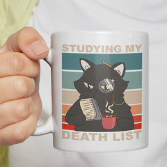 Studying my death list Katze Lustige Kaffeetassee online kaufen Geschenkidee