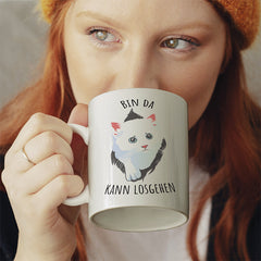Bin da kann losgehen Katze Lustige Kaffeetassee online kaufen Geschenkidee