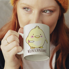 Kücken mit Messer Personalisierbar Name Lustige Kaffeetassee online kaufen Geschenkidee