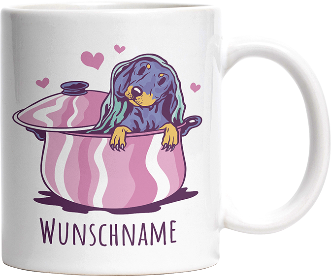 Dackel in Kochtopf Personalisierbar Name Witzige Tasse kaufen Geschenk