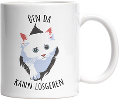 Bin da kann losgehen Katze Witzige Tasse kaufen Geschenk