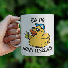 Bin da kann losgehen Badeentchen Lustige Kaffeetassee online kaufen Geschenkidee