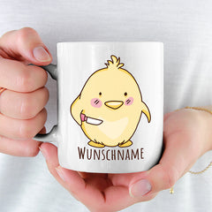 Kücken mit Messer Personalisierbar Name Lustige Kaffeetassee online kaufen Geschenkidee