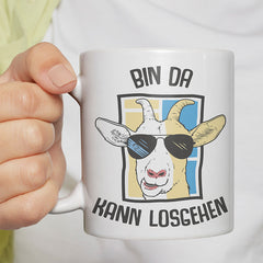 Bin da kann losgehen Ziege Lustige Kaffeetassee online kaufen Geschenkidee