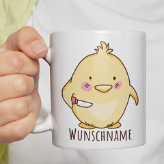 Kücken mit Messer Personalisierbar Name Lustige Kaffeetassee online kaufen Geschenkidee