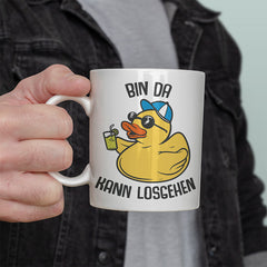 Bin da kann losgehen Badeentchen Lustige Kaffeetassee online kaufen Geschenkidee