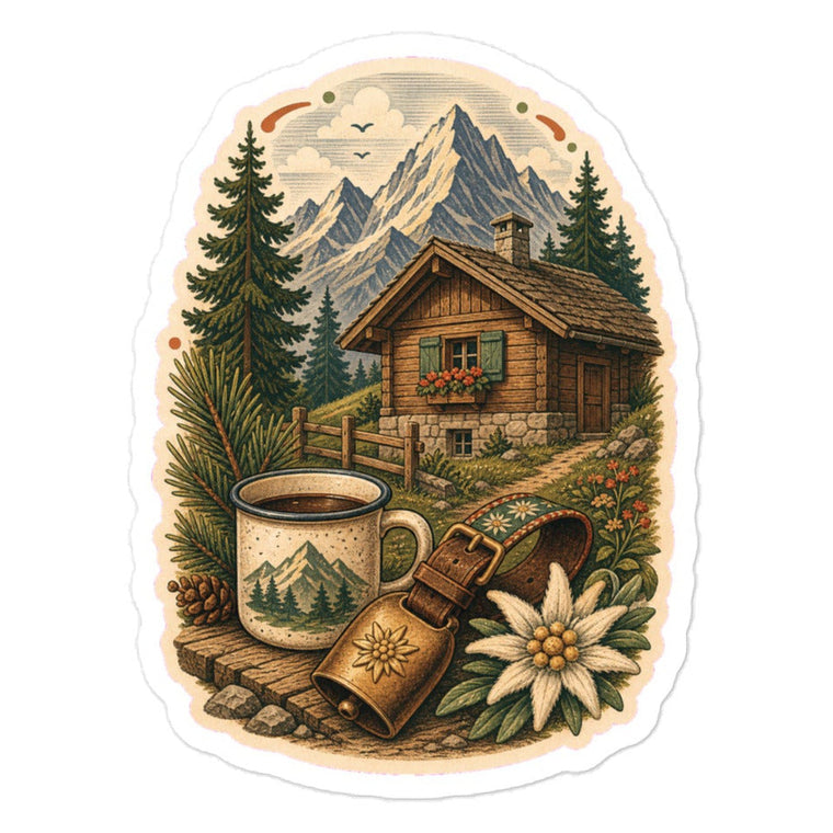 Sticker Alpenhütte Berge Tannen Aufkleber Produktbild 1