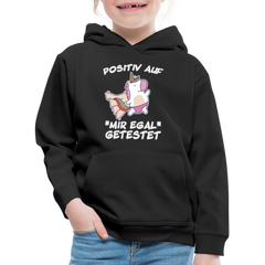 Positiv auf "mir egal" getestet Frecher Kinder Premium Hoodie mit Einhorn für Mädchen und Jungen Geschenk für die Tochter - Schwarz