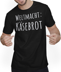 Produktbild von T-Shirt mit Mann Brotzeitspruch Weltmacht Käsebrot Deutsche Kost Käsebrot