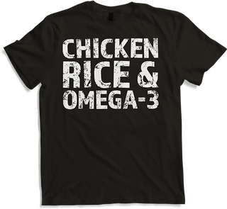 Produktbild von T-Shirt Chicken Rice Omega-3 Muskeln Kniebeuge Bodybuilding Sprüche