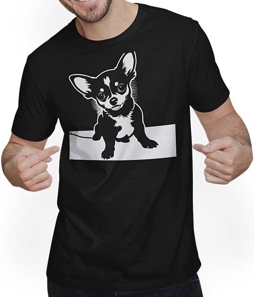 Produktbild von T-Shirt mit Mann Chihuahua mit E-Gitarre Musiker Lustiger Gitarrist