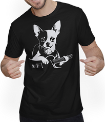 Produktbild von T-Shirt mit Mann Chihuahua mit E-Gitarre Musiker Lustiger Gitarrist