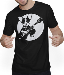 Produktbild von T-Shirt mit Mann Chihuahua mit E-Gitarre Musiker Lustiger Gitarrist