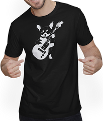 Produktbild von T-Shirt mit Mann Chihuahua mit E-Gitarre Musiker Lustiger Gitarrist