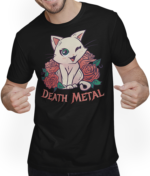 Produktbild von T-Shirt mit Mann Death Metal Spruch Süße Katze Metalhead Heavy Metal