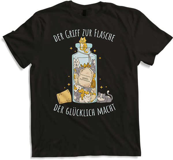 Produktbild von T-Shirt Der Griff zu Flasche Katzenspruch Lustige Katzen Sprüche