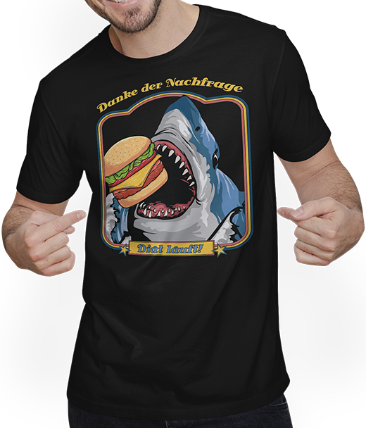 Produktbild von T-Shirt mit Mann Diät läuft Sarkastischer Lustiger Burger Spruch Hai Hunger