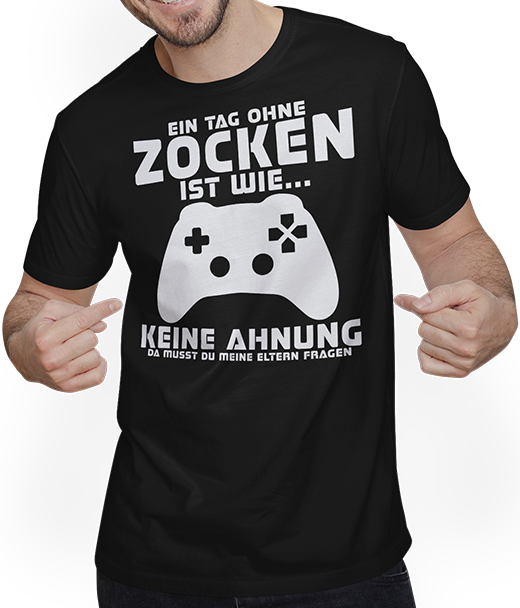 Produktbild von T-Shirt mit Mann Ein Tag ohne Zocken ist wie frag Eltern Gamer Nerd Games