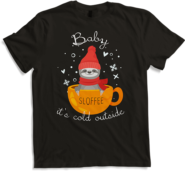 Produktbild von T-Shirt Faultier (Sloffee) badet in Kaffee im Winter T-Shirt
