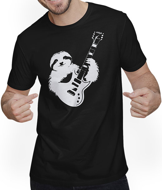 Produktbild von T-Shirt mit Mann Faultier mit E-Gitarre Musiker Lustiger Gitarrist