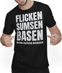 Produktbild von T-Shirt mit Mann Flicken Sumsen Basen Sexwitz Zweideutige Versaute Sprüche