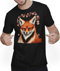 Produktbild von T-Shirt mit Mann Foxes Japanische Kirschblüte Blume Kitsune Fuchs