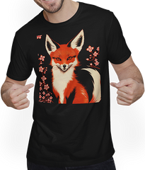 Produktbild von T-Shirt mit Mann Foxes Japanische Kirschblüte Blume Kitsune Fuchs