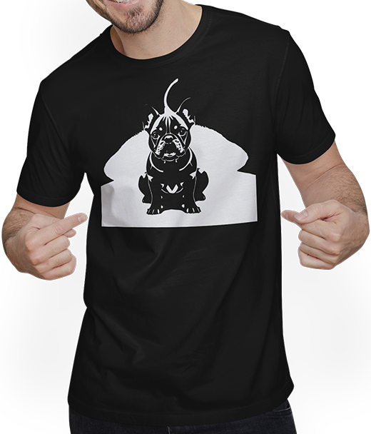 Produktbild von T-Shirt mit Mann Französische Bulldogge mit E-Gitarre Musiker Gitarrist