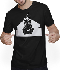 Produktbild von T-Shirt mit Mann Französische Bulldogge mit E-Gitarre Musiker Gitarrist