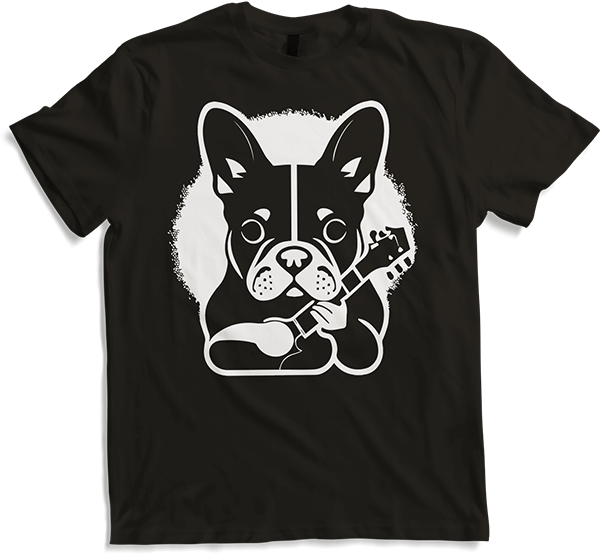 Produktbild von T-Shirt Französische Bulldogge mit E-Gitarre Musiker Gitarrist