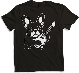 Produktbild von T-Shirt Französische Bulldogge mit E-Gitarre Musiker Gitarrist